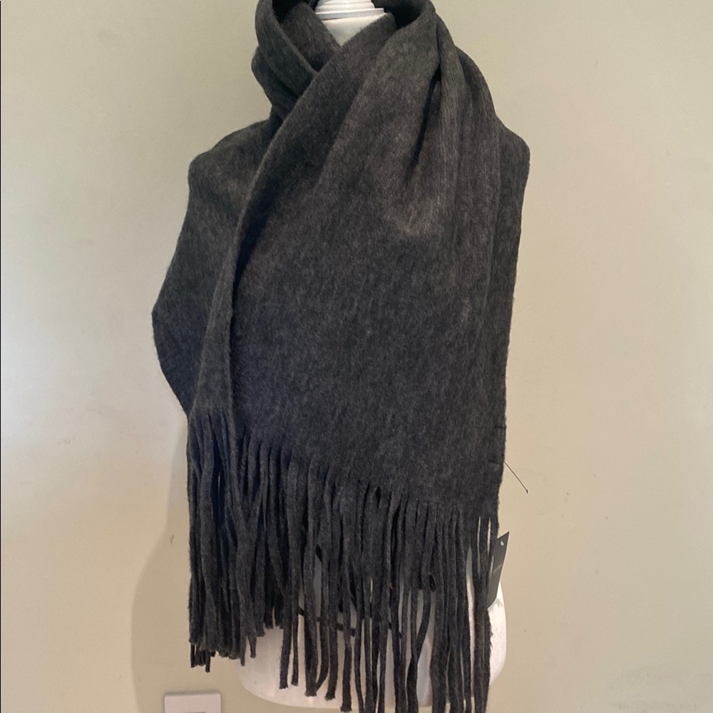 NWT Lucky Brand dark gray fringe long oversized scarf